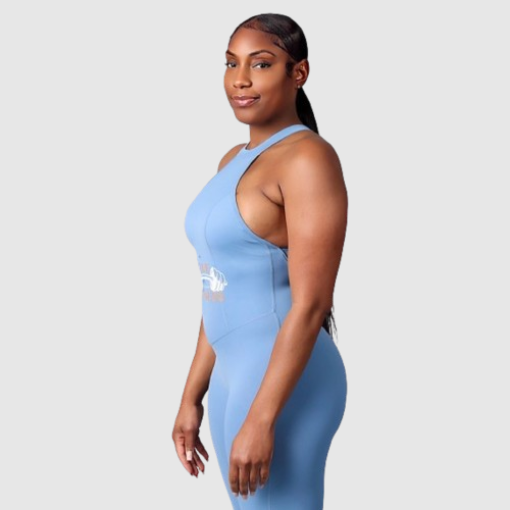 All in One Women's Solid Ruched Cut Out Backless Halter Sports Jumpsuit-blue
